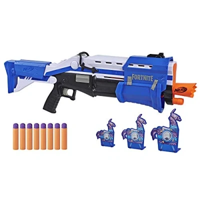 Immagine di Nerf Hasbro Fortnite TS R Blaster a Pompa con 3 Bersagli Lama e Dardi, Blu