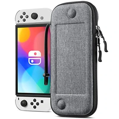 Immagine di FINTIE Custodia per Nintendo Switch Modello OLED 7.0&quot; / 6.2&quot; [Antiurto] Sottile Portatile di Borsa Protettiva con 10 Titolari Schede Gioco &amp; Hand Strap, Grigio
