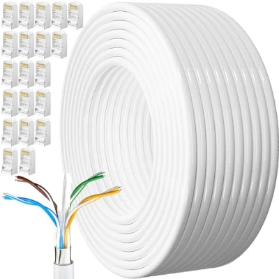 Immagine di Cavo Ethernet 100 Metri, Bobina Cat 6 Lan 100mt Molto Lungo per Esterno Filo Schermato Resistente alle Intemperie di Rete FTP 23AWG Gigabit Anti jamming Internet Nero