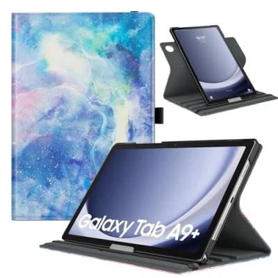 Immagine di TiMOVO Custodia Rotante Compatibile con Samsung Galaxy Tab A9+/A9 Plus 11&quot; 2023 SM X210/X216/X218, 90 Gradi di Rotazione, Supporta Auto Sveglia/Sonno per A9+ Tablet, Nebulose Fantastiche
