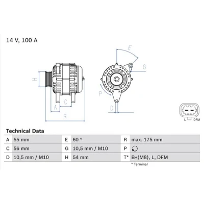 Immagine di BOSCH 0 986 049 020 Alternatore 14V 100A OPEL: Corsa C Hatchback, Astra H Caravan, Hatchback