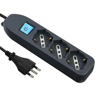 Immagine di Electraline 62072 Multipresa Tripla 3 posti polivalenti (schuko + 10/16A) con Interruttore Cavo 1,5 m Nero