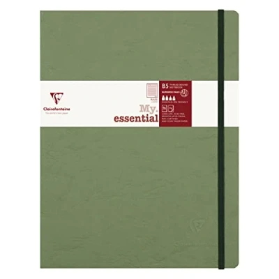 Immagine di Clairefontaine 794463C collezione Age Bag Un taccuino con elastico cucito a filo My.Essential verde B5 19x25 cm 192 pag rigate carta Avorio 90g copertina in lustrée effetto cuoio