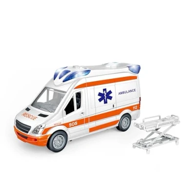 Immagine di Teorema Ambulanza Play City Scala 1:12, Giocattolo Pronto Intervento per Bambini, Veicolo di Emergenza con Luci, Suoni e Barella Regolabile
