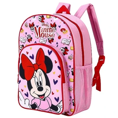Immagine di Minnie Mouse Zaino per bambini di prima qualità, la scuola, da viaggio, con tasca laterale in rete e frontale cerniera, Multicolore, 36.7cm (height), 26cm (width), 13cm (depth)