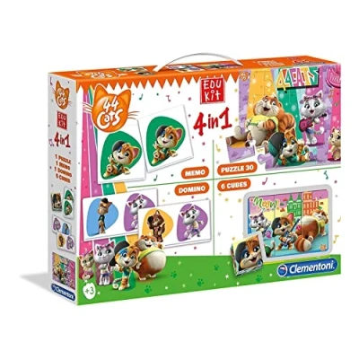 Immagine di Clementoni 18047 Edukit 4 in 1 44 Gatti (memo, domino, puzzle 30 pezzi, cubi), gioco di memoria e logica, educativo bambini 3 anni, bambini, Multicolore