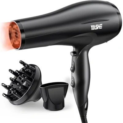 Immagine di YASHE HD 8009BF Asciugacapelli Professionale, 2400W Phon Capelli Ionico da Salone con Diffusore e Bocchetta, Asciugatura Veloce 2 Velocità, 3 Impostazioni di Calore Pulsante Cool