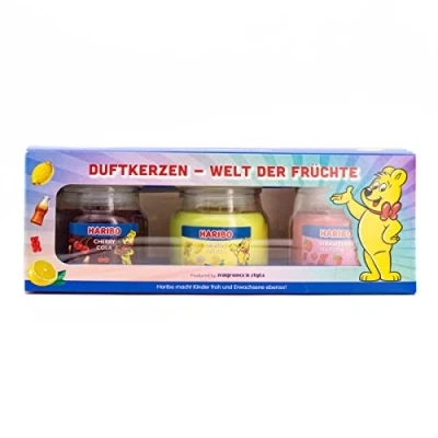 Immagine di Haribo Duftkerzen Set 3 tlg., Ciliegia Cola + Fragola Limone Frutta, 3x85g.