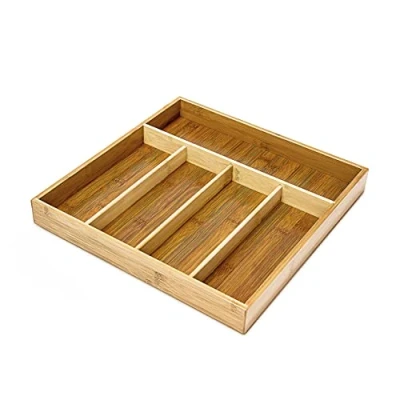 Immagine di Relaxdays Portaposate da Cassetto in bambù, 5 Scomaprti, HLP: 4 x 34 33,5 cm, Porta Posate e Mestoli, Colore Naturale, Legno, Marrone Chiaro