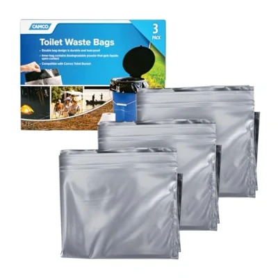 Immagine di Camco 41546 Sedile con coperchio sacchetti per rifiuti a prova di perdite, trasforma i secchi standard da 5 litri in un WC portatile, campeggio, escursionismo, caccia e altro (51546)