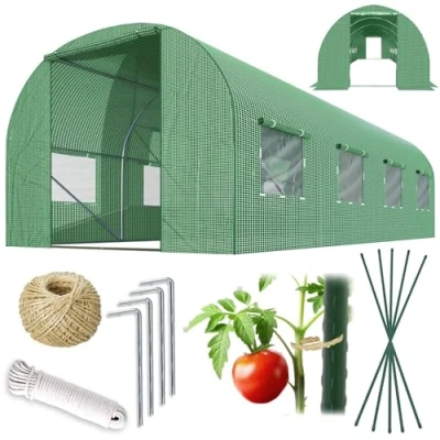 Immagine di Plonos Serra a tunnel con telaio in acciaio, set supporto per piante, 2,5 x 4 2 m, 10 m², verde