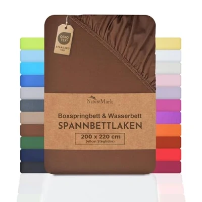 Immagine di NatureMark Basic, letto a molle e ad acqua, lenzuolo con angoli 200 x 220 cm, altezza 40 elasticizzati 100% cotone, marrone cioccolato