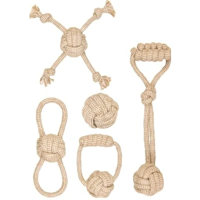 Immagine di La Cordeline Set di 5 giocattoli per cani, corda in cotone canapa naturale, da masterizzare, giocattolo interattivo cani e cuccioli