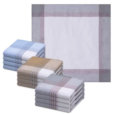 Immagine di JEMIDI Fazzoletti Cotone Uomo Set di 12 Stoffa per Naso Taschino Collo 40 x cm 100% Crema con Bordo Blu e Beige