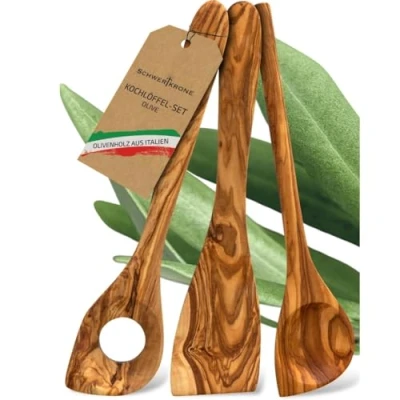 Immagine di Schwertkrone Set di cucchiai da cucina in legno d&#039;ulivo, d&#039;ulivo dall&#039;Italia, antibatterico e resistente al calore, cucchiaio
