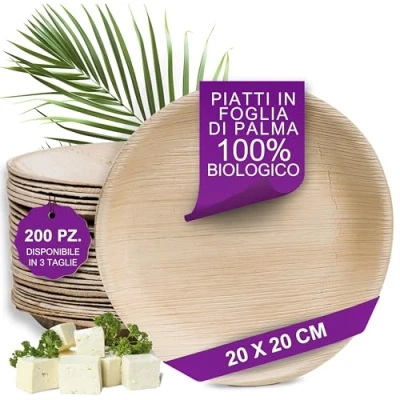 Immagine di Waipur Piatti in Foglia di Palma Biologici 200 Rotondi Ø 20 cm usa e getta Compostabili Alta Qualità Eleganti resistenti Stoviglie per Feste Ecologici