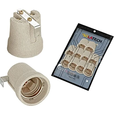 Immagine di ISOLATECH 10pcs E27 grigio ceramica presa con staffa di montaggio/staffa interna (max.250V/4A) lampadina per la casa bagno cucina frigorifero titolare installare resistente al calore