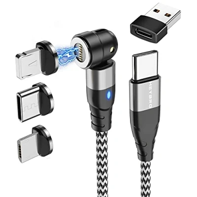 Immagine di HEYBRO Multi Cavo di Ricarica, 3 in 1 Multiplo Cavetto Micro USB Tipo C Nylon Intrecciato Ricarica Magnetico compatibile con USB/Tipo C/i P