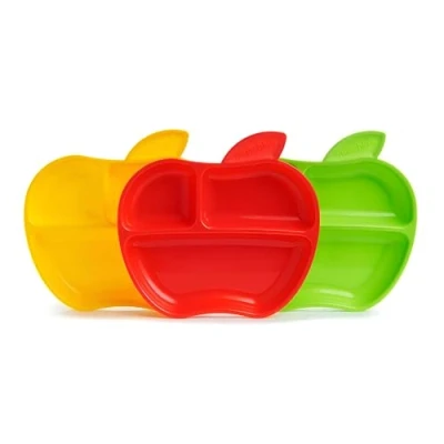 Immagine di Munchkin Lil&#039; Apple Piatti con Scomparti per Neonati e Bambini a Partire dai 6 Mesi, Set di Svezzamento Forma Mela, senza BPA, Confezione da 3 Pezzi