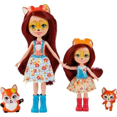 Immagine di Enchantimals HCF81 Felicity Fox e sorellina (circa 15 cm circa 10 cm) 2 figure di animali, gonna rimovibile accessori, ottimo regalo per bambini dai 3 anni in su