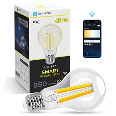 Immagine di Aigostar Lampadine Smart WiFi E27 Alexa Vintage A60 6W Edison Lampadina Dimmerabile 2700K 6500K, Controllo Remoto tramite APP, Compatibile Con Alexa, Google Home, Trasparente 1 Unità