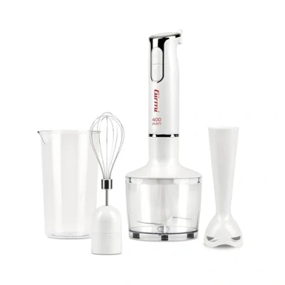 Immagine di Girmi MX17 mixer ad immersione con Kit, 3 in 1 frullatore frusta, 400 W, Motore DC, 2 Velocità, Lame INOX, Misurino da 700cc incluso, Bianco