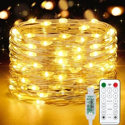 Immagine di Vacoulery USB Luci di Fata LED, 15M 150 LED Spina con Telecomando 8 programma Timer Catena Luminosa per Interni ed Esterni, Natalizi, Matrimoni, Feste Compleanno