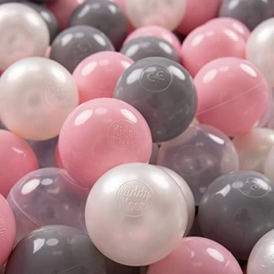 Immagine di KiddyMoon 300 Palline/7Cm Palline Morbide Colorate Per Piscina Bambini Fatto In EU, Perla/Grigio/Trasparente/Rosa Chiaro