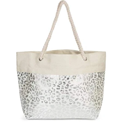 Immagine di styleBREAKER borsa da spiaggia XXL donna con stampa animalier leopardata metallica, a tracolla, shopper 02012282, colore:Beige Argento