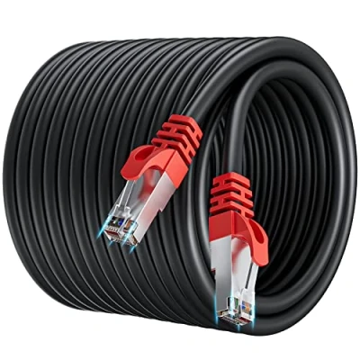 Immagine di Cavo Ethernet 40 Metri, Cat 7 SFTP Schermato Lan 40mt Molto Lungo di Rete Alta Velocità 10Gbps Internet Anti jamming per Esterno RJ45 Gigabit Filo Nero Switch Router