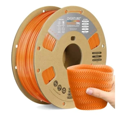 Immagine di OVERTURE Filamento TPU High Speed 1kg(2.2lbs), 1.75mm Flessibile HS per Stampante 3D, 1kg Bobina(2.2lbs), Precisione Dimensionale +/ 0.03 mm, 3D (HS Orange)