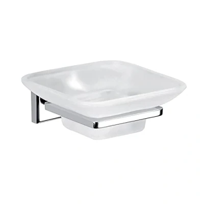 Immagine di GEDY Portasapone Colorado, Porta Saponetta in Acciaio Inox, Cromall e Vetro Satinato, Fissabile con Viti Incluse o Colla, Peso Supportato 7 kg, Cromato, 5x10x12,5cm