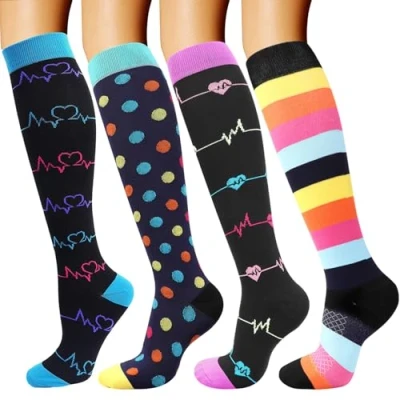 Immagine di DRESHOW 4 Paia Calze a Compressione per Donna e Uomo Circolazione Miglior Supporto Alla Atletica,Corsa,Ciclismo,Viaggi