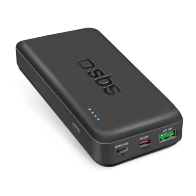 Immagine di SBS Power Bank compatto da 20.000 mAh, caricabatterie portatile Delivery 45W, caricatore con 2 Porte USB a e C, ricarica lo smartphone fino 8 volte, cavetto incluso, trasporatbile in aereo
