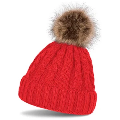 Immagine di styleBREAKER Cuffia a PON con Motivo Intrecciato, in Maglia Pelliccia, Beanie Invernale, Unisex 04024064, Colore:Rosso