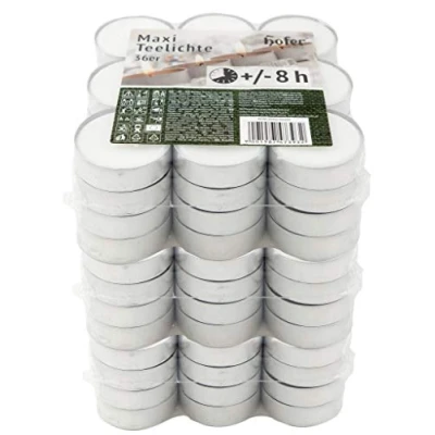 Immagine di Hofer Maxi Tealight Candele Bianche Non profumate 108 Pezzi Candeleine Grandi 57 x 25 mm Durata di combustione 8 Ore Tea Light Cera Antigoccia 3 Set 36 Lumini