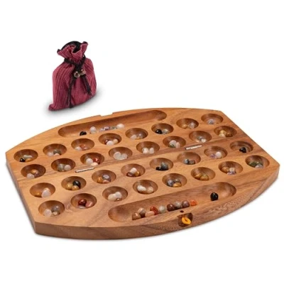Immagine di LOGOPLAY Bao, Hus, Kalaha, Ovale Lungo 35 Cm, Gioco Dei Fagioli, Delle Conchiglie, Pietre Preziose, in Legno Di Samena