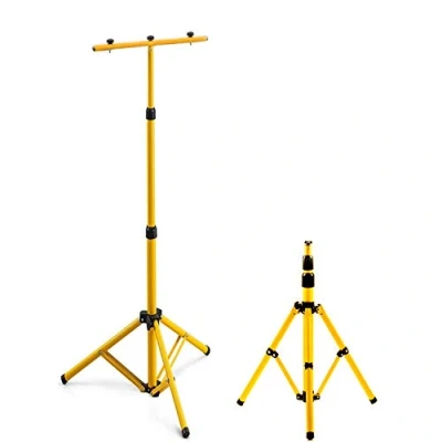 Immagine di EINFEBEN Treppiede per faretto proiettore da cantiere, telescopico, colore giallo, altezza regolabile, staffa 2 o 3 faretti