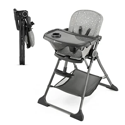 Immagine di Kinderkraft FOLDEE Seggiolone Pappa, Portatile, Sedia bambini da tavolo, Pieghevole in dimensioni compatte, Schienale e poggiapiedi regolabile, con Vassoio Cestello, Facile pulire, Grigio