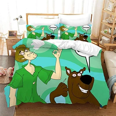 Immagine di NICHIYO Scooby DOO Set di biancheria da letto composto copripiumino e federa, in microfibra, stampa digitale 3D, 3 pezzi (copripiumino + federe) (25,Singolo 135 x 200 cm)