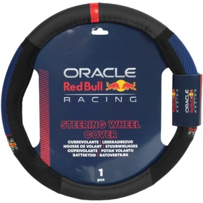 Immagine di Red Bull Coprivolante antiscivolo Blended Lines Side Grip Nero/Rosso per auto 100% PU, Materiale Antiscivolo, Facile Installazione, Resistente e Universale, Diametro 38 cm