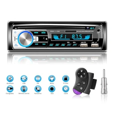 Immagine di Autoradio Bluetooth vivavoce, Lifelf radio stereo 4 x 65W 1 ricevitore per auto DIN con lettore MP3 Telecomando WMA FM, due porte USB, supporto iOS, Android (Non ha RDS/CD)