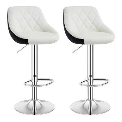 Immagine di WOLTU BH30ws 2 Sgabelli da Bar Sedia Cucina con Schienale Poggiapiedi Similpelle Cromato Altezza Regolabile Girevole Moderni Classici Colorato Bianco+Nero Coppia Set