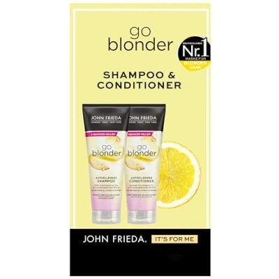 Immagine di John Frieda Go Blonder Set Shampoo, 250 ml e balsamo, Tipo di capelli: biondi, biondi illumina gradualmente