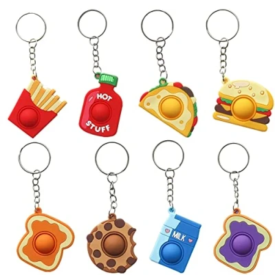Immagine di Steemjoey 8 Pcs Mini Pop Push It Fidget Toy Portachiavi, Colorato Silicone Spremere Bubble Giocattoli Sensoriali, Portachiavi Snack per Bambini Adulti Antistress Autismo