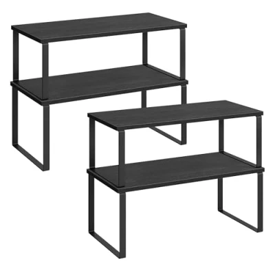 Immagine di SONGMICS Scaffale Portaspezie, Set di 2 Organizzatori da Cucina Espandibili, Impilabile, Metallo e Legno Ingegnerizzato, Nero Inchiostro Ebano KCS025B01