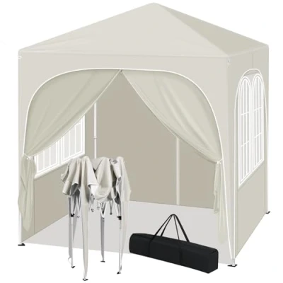 Immagine di WOLTU Gazebo Pieghevole da Giardino, Impermeabile Pop Up 2x2m con Pannelli Laterali, Tendone Esterno, Altezza Regolabile, Protezione UV, Custodia, Beige