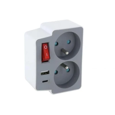 Immagine di Universale Domino 2x16a con usba+usbc e interruttore bianco/grigio 48150 5411478481508