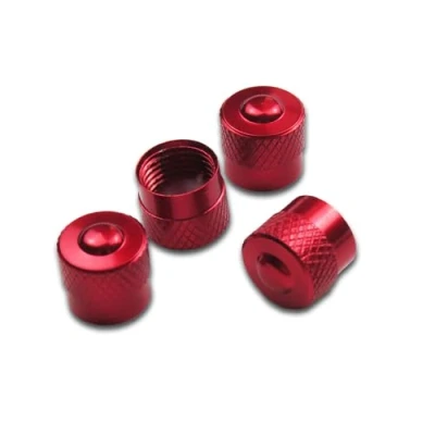 Immagine di Pitlane Performance® Cappucci valvola in alluminio set da 4 Tappi Per valvole Schrader auto, SUV, moto e bici (Rosso, Racing)