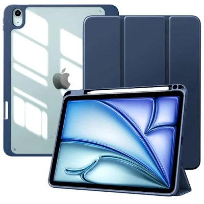 Immagine di TiMOVO Cover per iPad Air 11 Pollici M2 2024, 6/5/4 Generazione 2024/2022/2020 10,9&quot; con Portapenna, Custodia Protettiva Guscio Posteriore Trasparente, Auto Sveglia/Sonno, Blu Marino